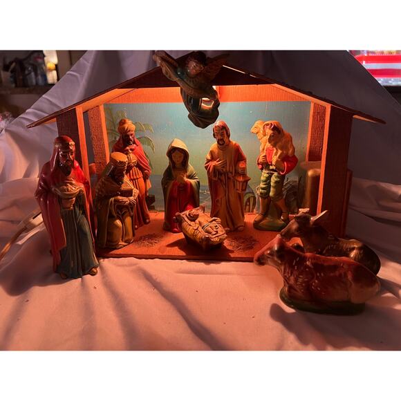 Vintage ITALY Lighted Music Box Nativity Set Silent Night Gorgeous - Picture 16 of 16